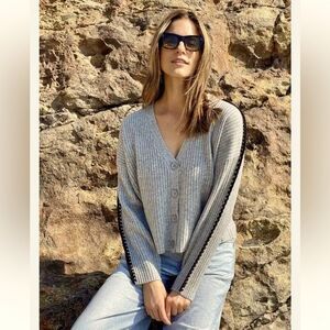 NWT 27 Miles Malibu Leila Wool Cashmere Cardigan Tan/Black XS